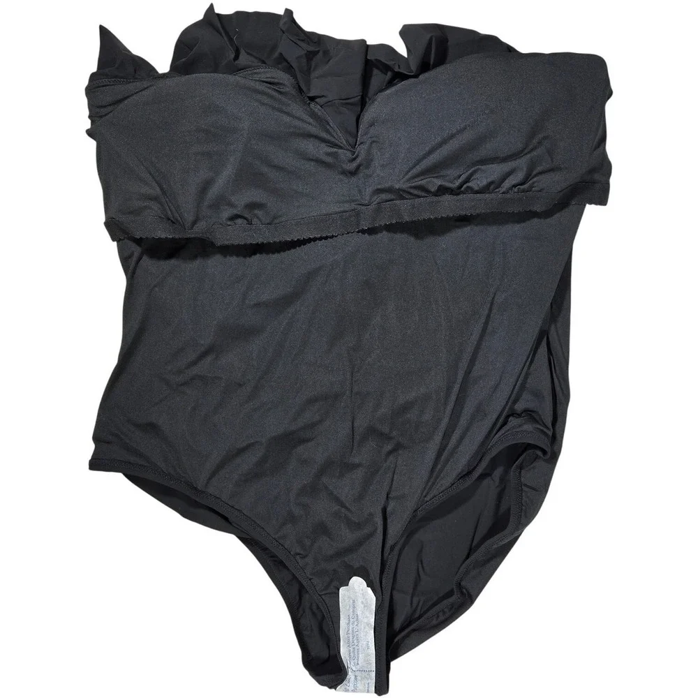 J. Crew Matte ruched one-piece swimsuit‎ with ruffles in Black Plus 24 NWT
